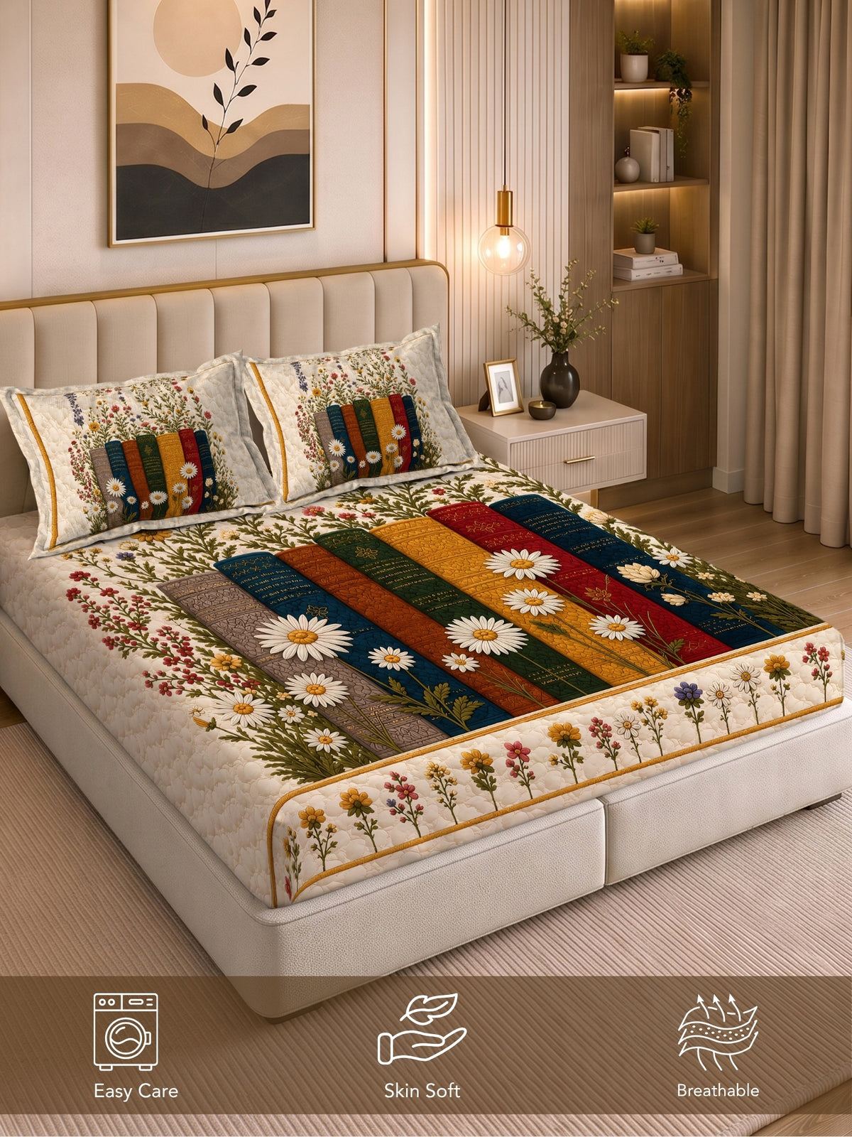 Homeful Style Living Canvas Geometric Print 160 TC Bedsheet with 2 Pillow Covers