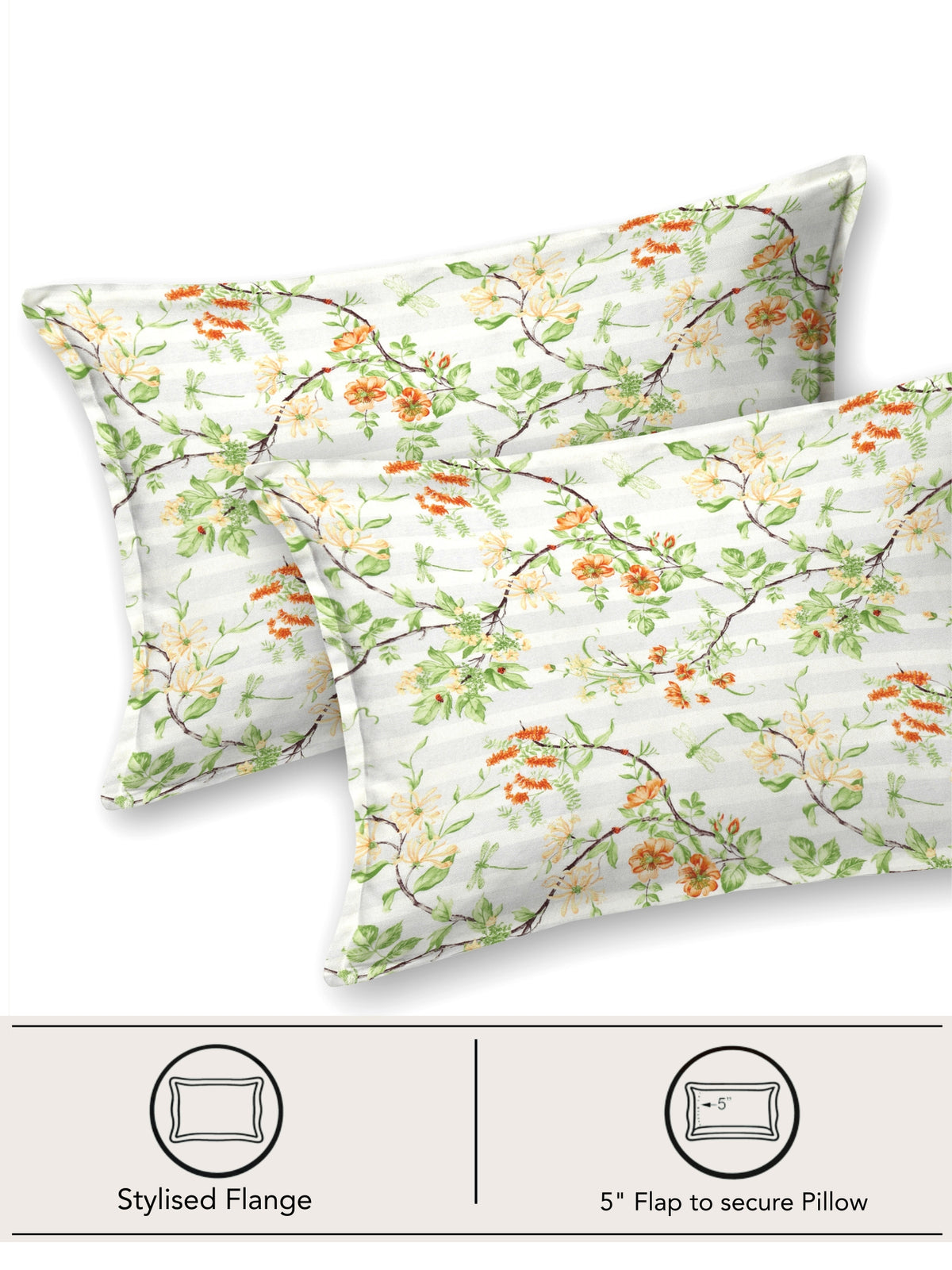 Lotus 100% Cotton 120 TC King Size Fitted Bedsheet with 2 Pillow Covers