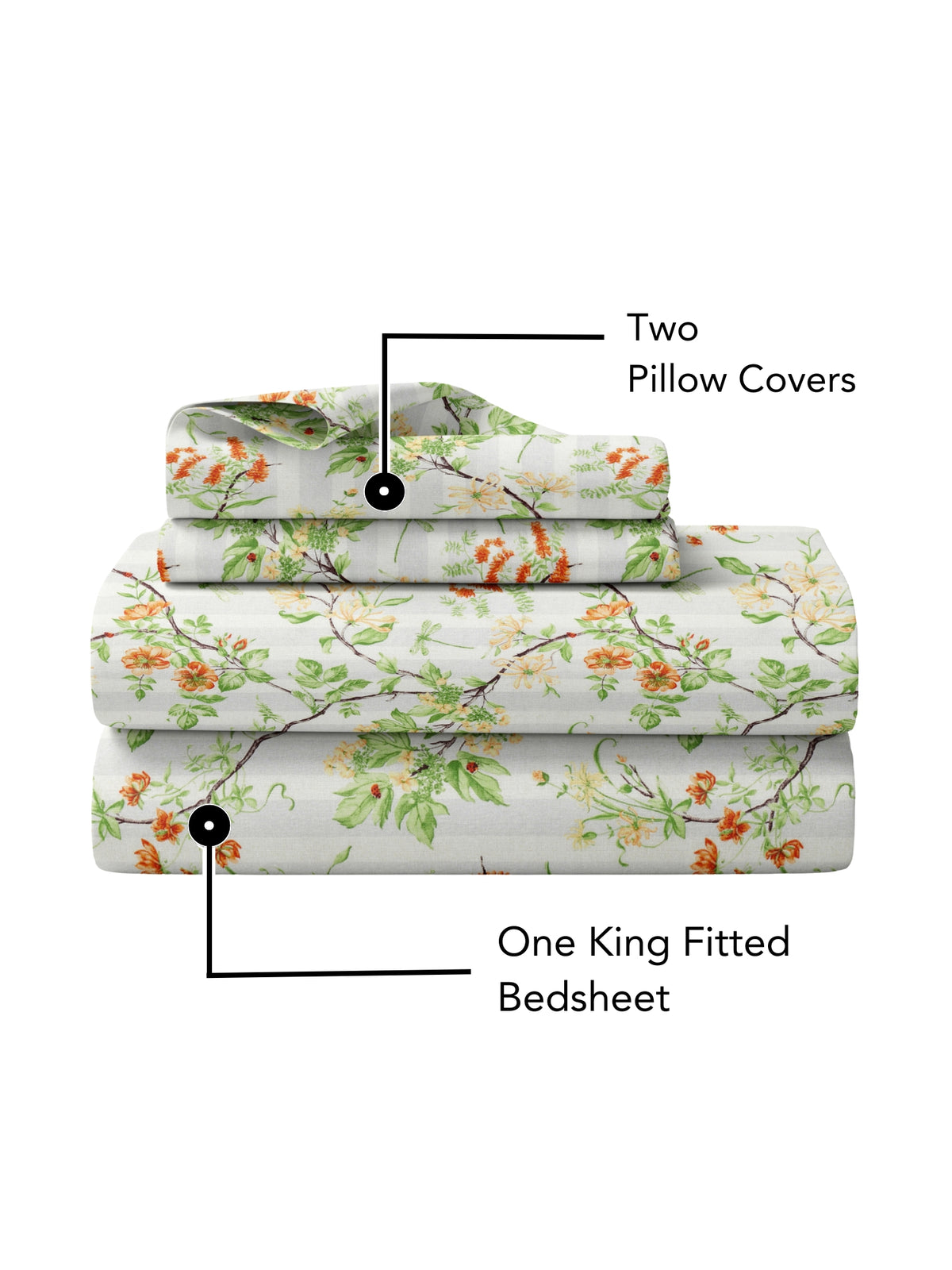 Lotus 100% Cotton 120 TC King Size Fitted Bedsheet with 2 Pillow Covers