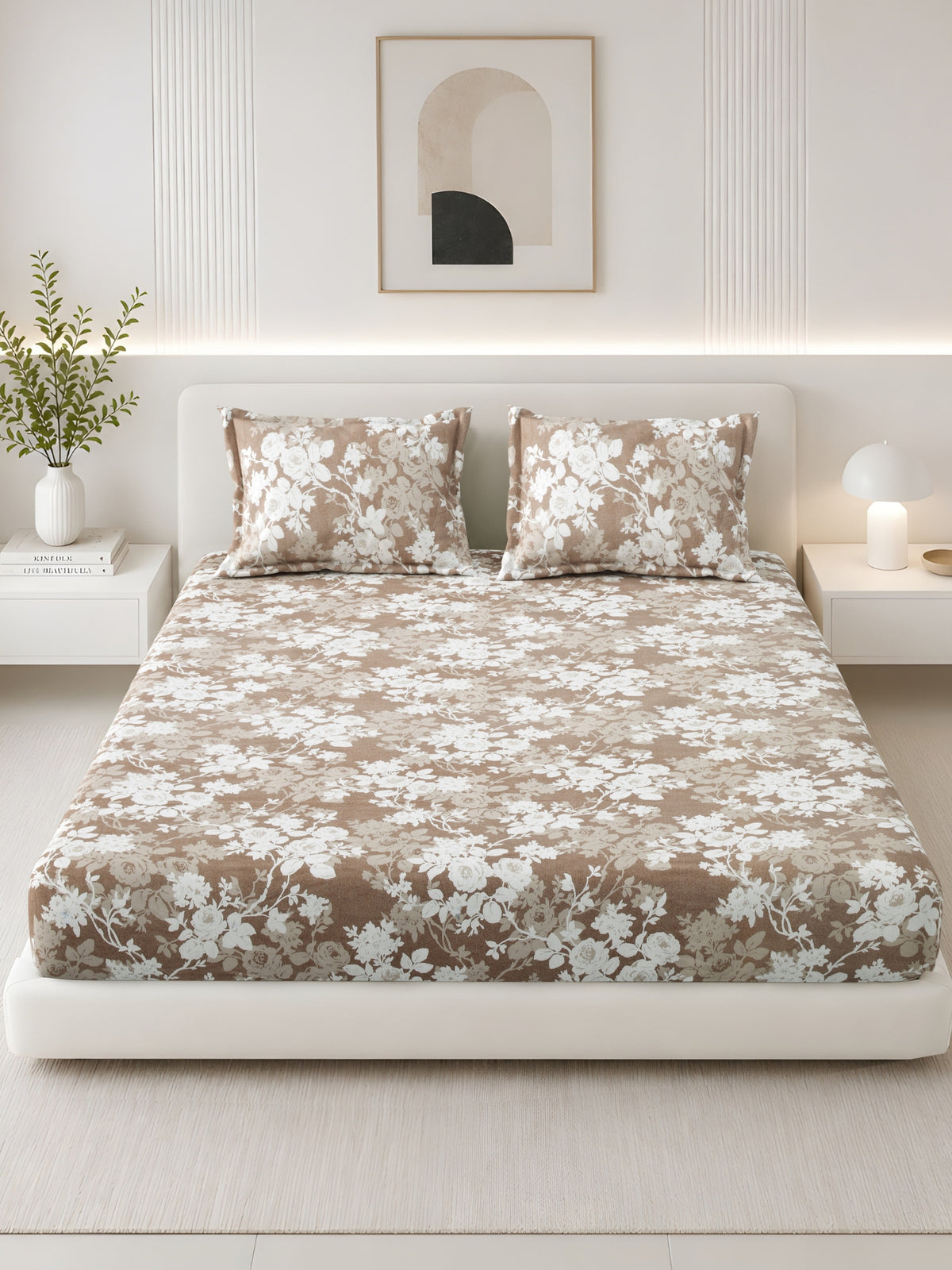 Lotus 100% Cotton 120 TC King Size Fitted Bedsheet with 2 Pillow Covers