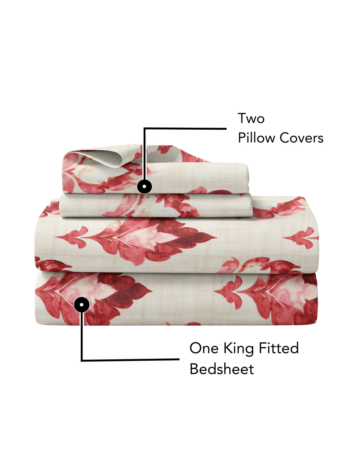 Lotus 100% Cotton 120 TC King Size Fitted Bedsheet with 2 Pillow Covers