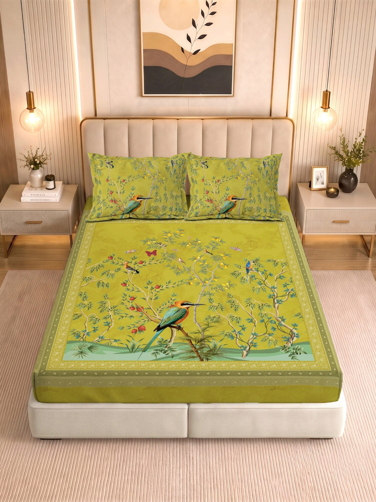 Homeful Style Canvas Stories Floral Print 160 TC Bedsheet with 2 Pillow Covers