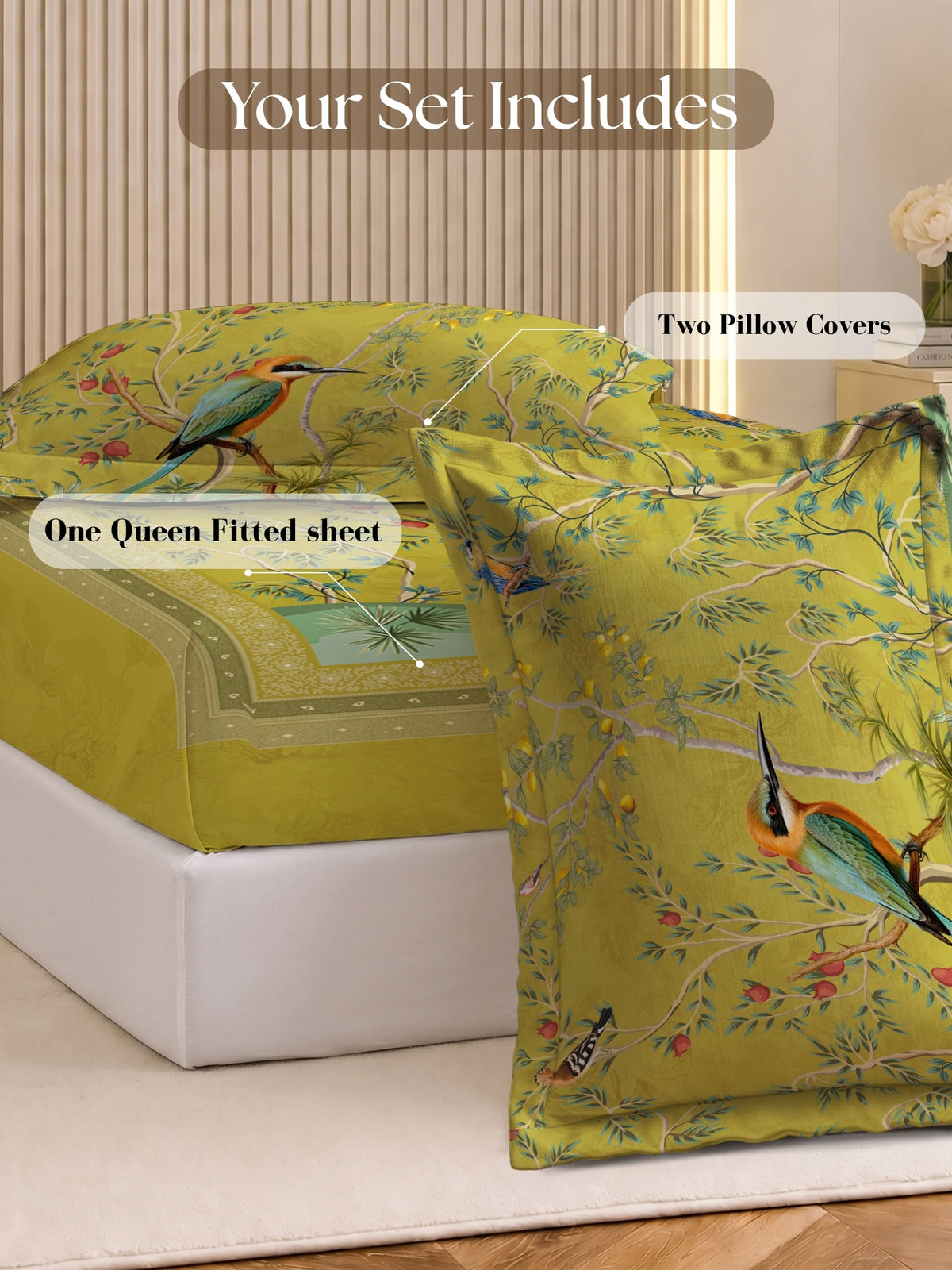 Homeful Style Canvas Stories Floral Print 160 TC Bedsheet with 2 Pillow Covers