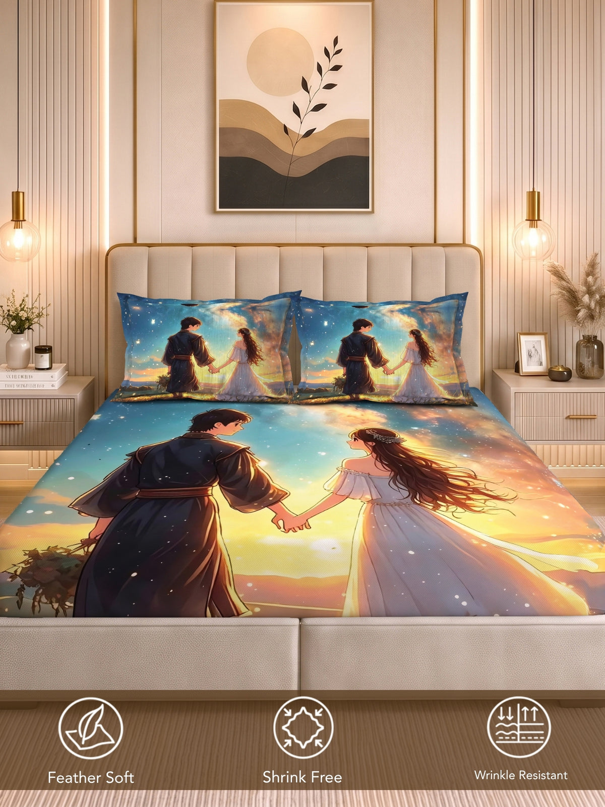 Homeful Style Canvas Stories Pictorial Printed 160 TC Bedsheet with 2 Pillow Covers