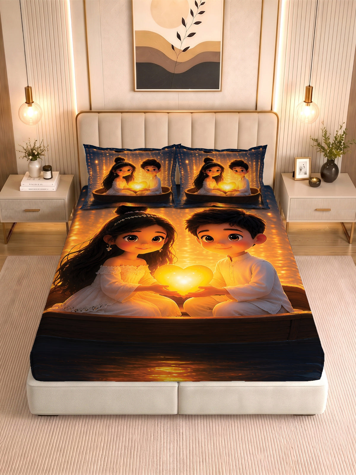 Homeful Style Canvas Stories Pictorial Printed 160 TC Bedsheet with 2 Pillow Covers
