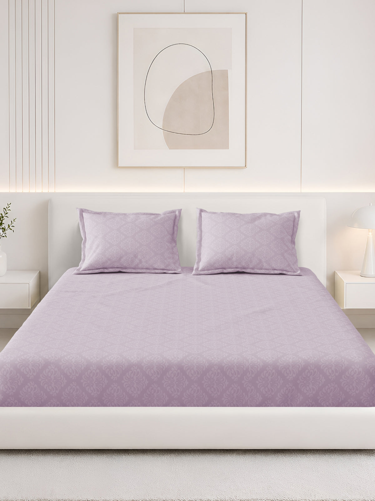 Jasmine 115 GSM Embossed Jacquard Micropeach Bedsheet with 2 Pillow Covers