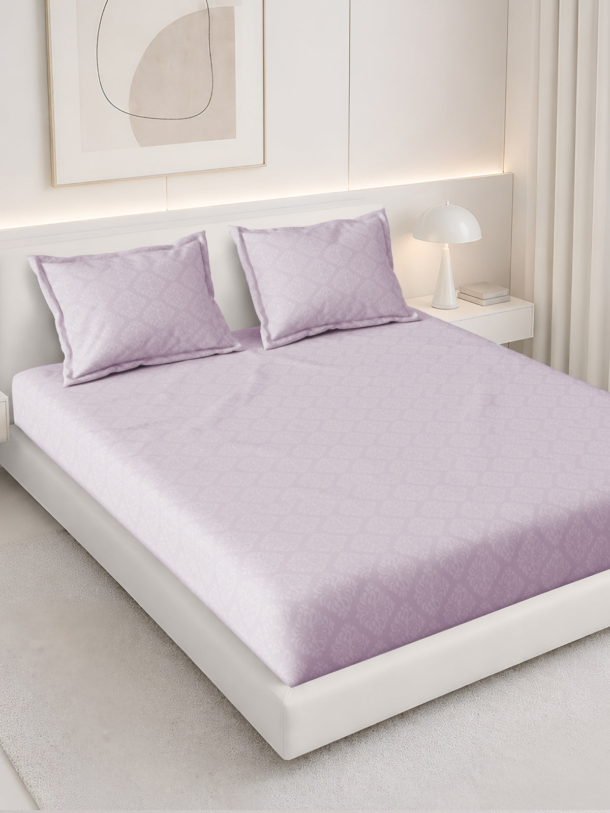 Jasmine 115 GSM Embossed Jacquard Micropeach Bedsheet with 2 Pillow Covers