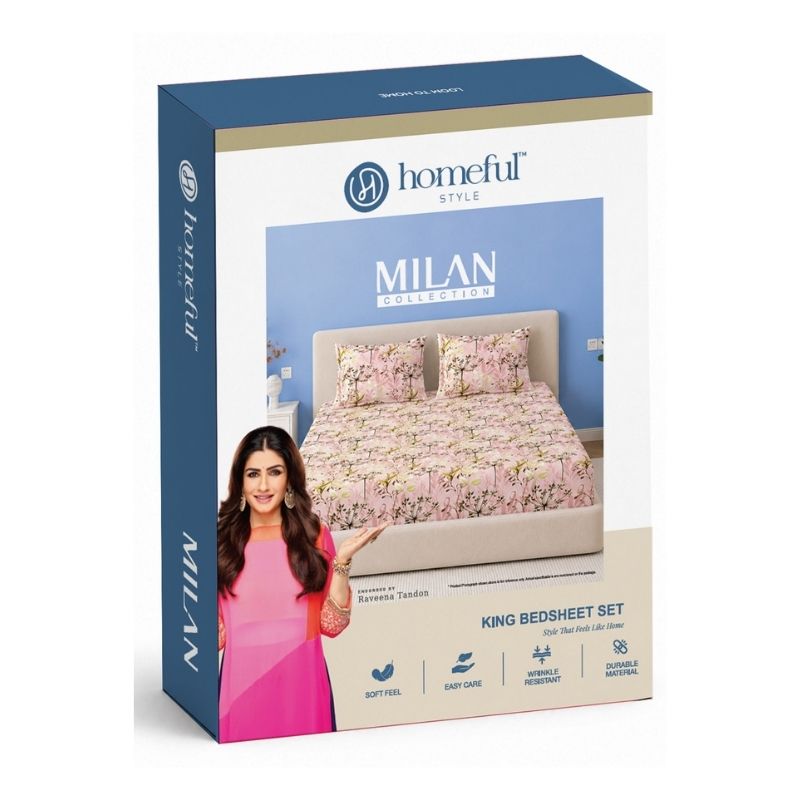 Milan 135 GSM Microfiber King Size Bedsheet with 2 Pillow Covers - Pink