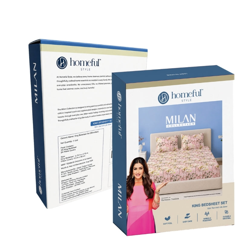 Milan 135 GSM Microfiber King Size Bedsheet with 2 Pillow Covers - Pink
