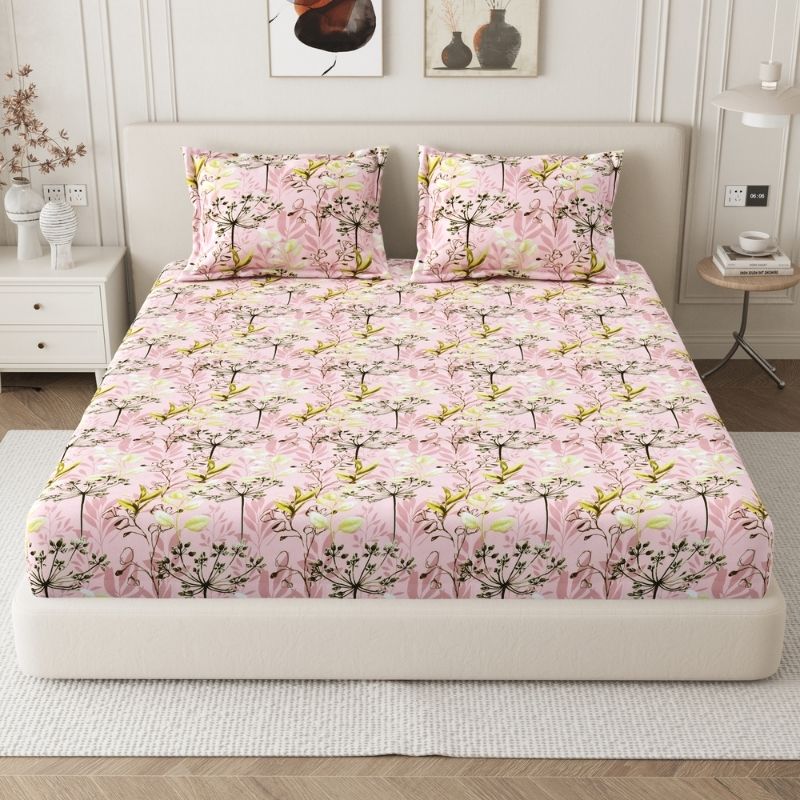 Milan 135 GSM Microfiber King Size Bedsheet with 2 Pillow Covers - Pink