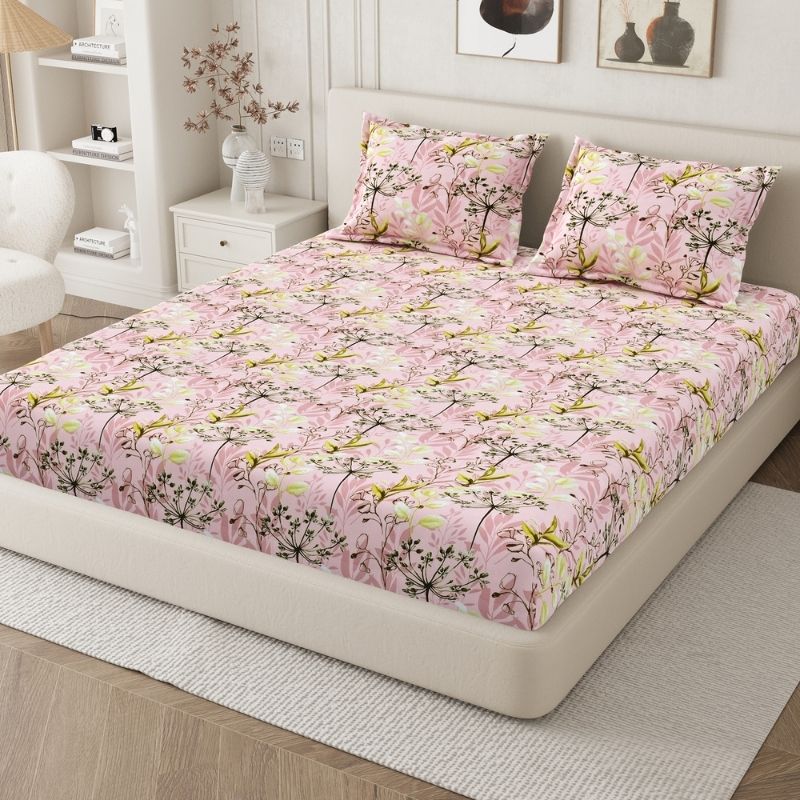 Milan 135 GSM Microfiber King Size Bedsheet with 2 Pillow Covers - Pink