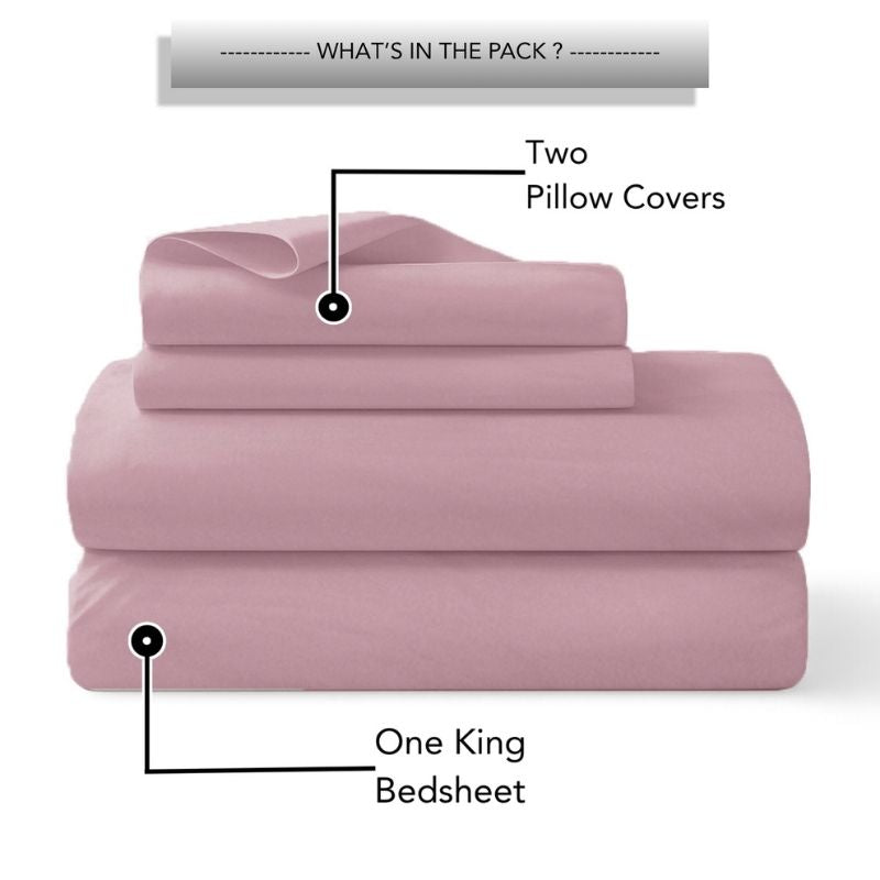 Satin Fantasy  125 GSM Microfiber King Size Bedsheet  with 2 Pillow Covers - Pink