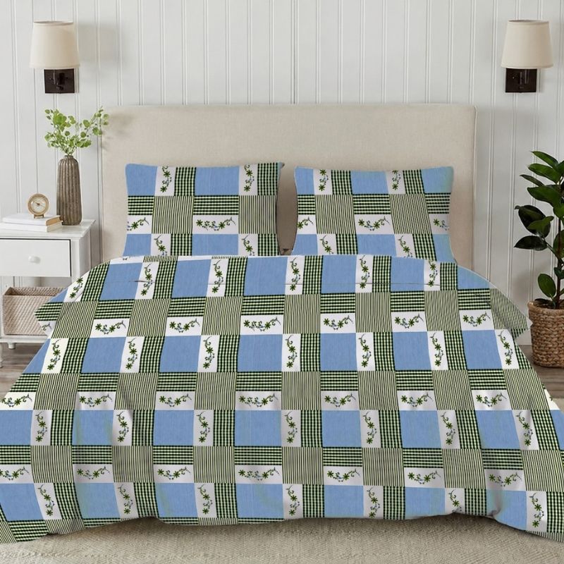 Emerald 90 GSM Microfiber Geometric Queen Size Bedsheet with 2 Pillow Covers – Green