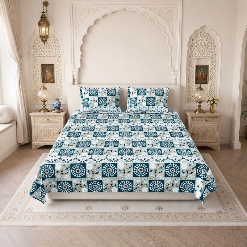Kala Sutra 130 GSM Microfiber Abstract Queen Size Bedsheet with 2 Pillow Covers – Green