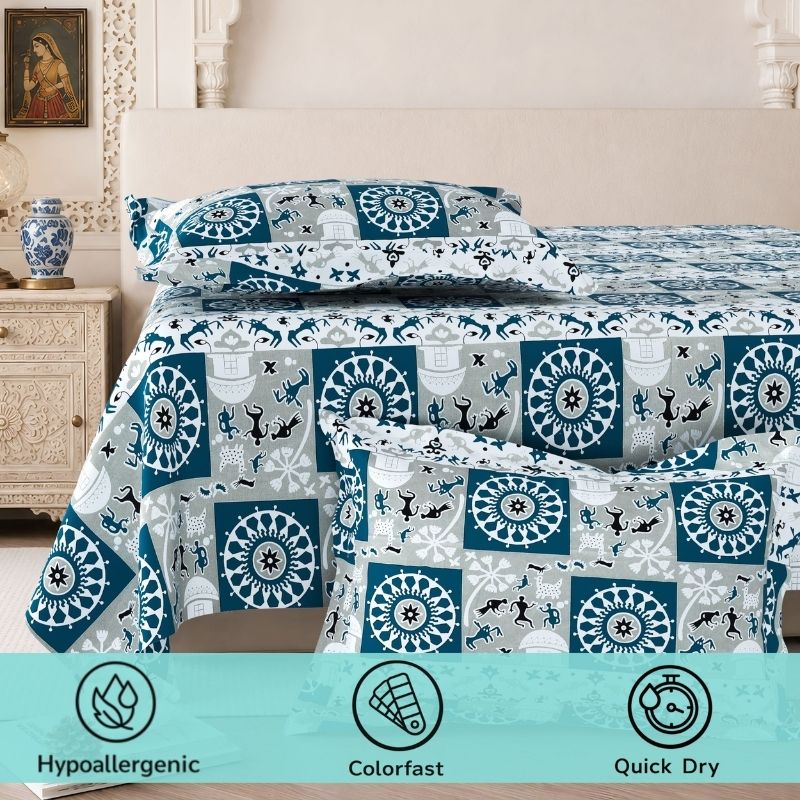Kala Sutra 130 GSM Microfiber Abstract Queen Size Bedsheet with 2 Pillow Covers – Green