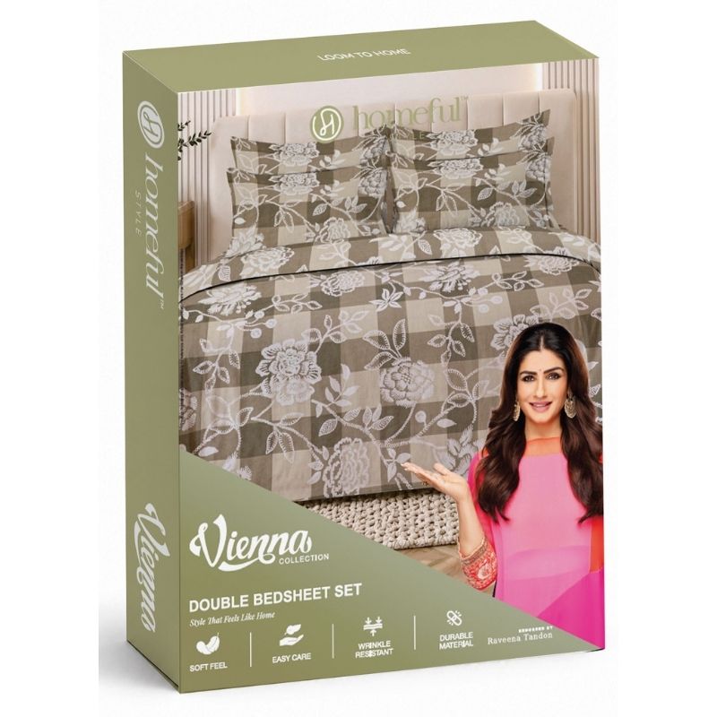 Vienna 135 GSM Microfiber Queen Size Bedsheet with 2 Pillow Covers - Brown