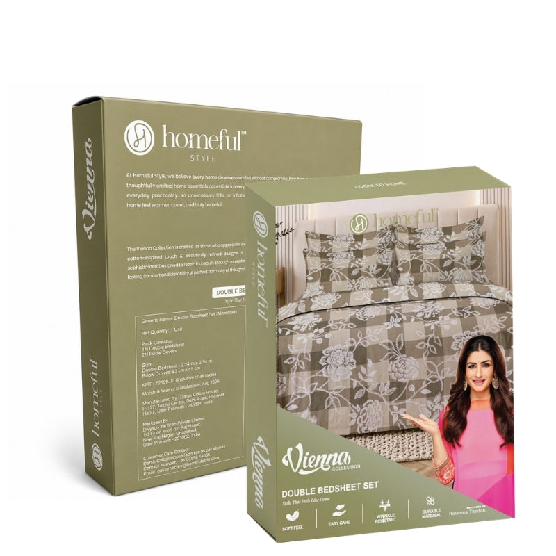 Vienna 135 GSM Microfiber Queen Size Bedsheet with 2 Pillow Covers - Brown